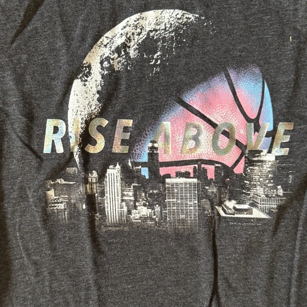 Gray Graphic Tee with Moon and City Basketball design